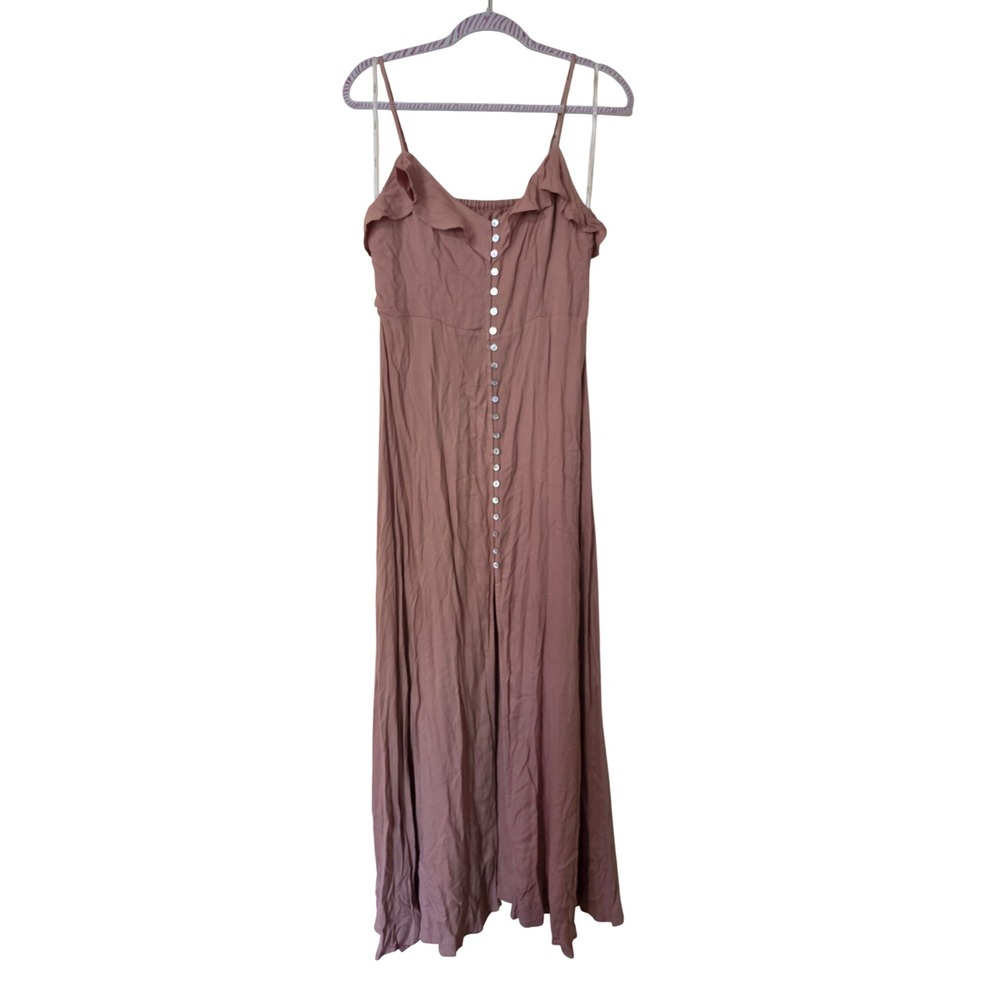 Forever 21 Mauve Ruffle Button Front Cutout Back Rayon Maxi Dress Large